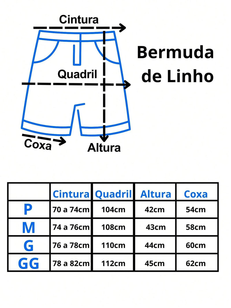 Kit 3 Bermudas em Linho Premium Shorts linho Dia dos Pais