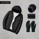 Kit Inverno Luva +Touca com gorro + Jaqueta Puffer