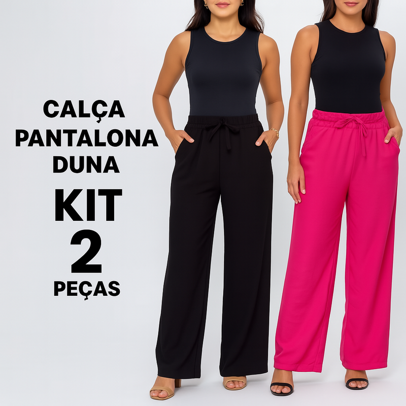 Kit 2 Calça Feminina Pantalona Duna | Cintura Alta com Bolso