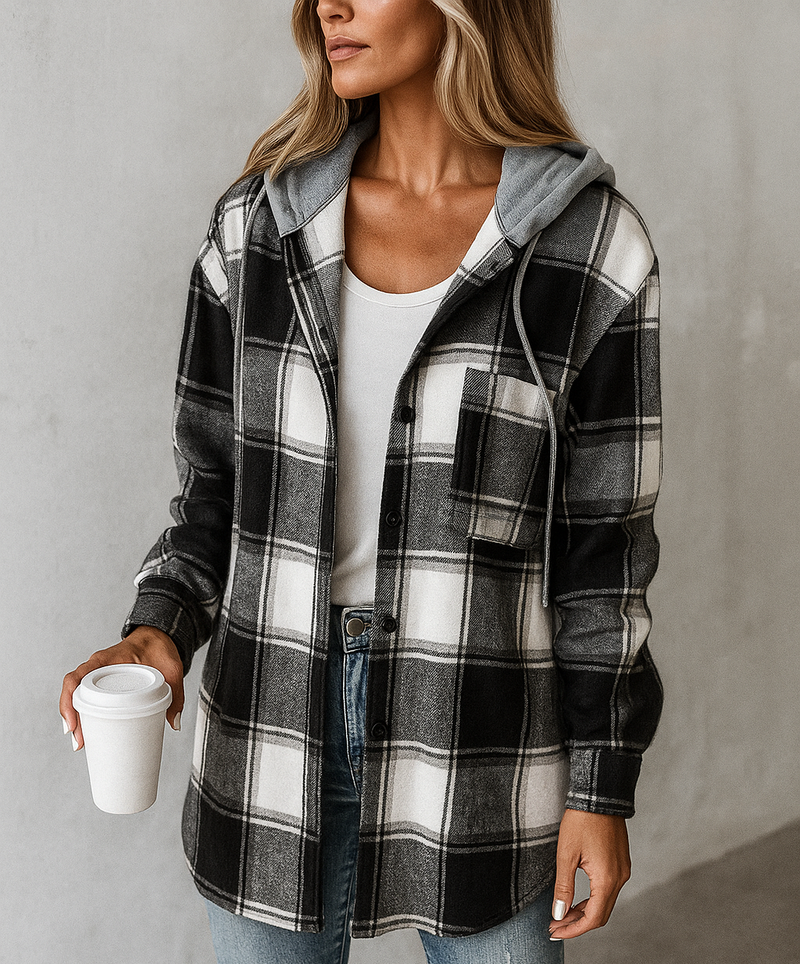 Casaco Xadrez Feminino com Capuz