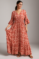 Vestido Longo Floral com Decote V