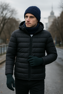 Kit Inverno Luva +Touca com gorro + Jaqueta Puffer