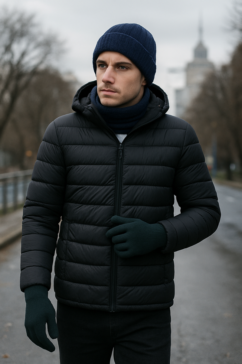 Kit Inverno Luva +Touca com gorro + Jaqueta Puffer