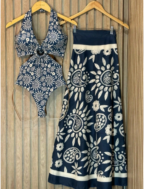 Kit Conjunto Body Maiô E Saida De Praia Premium