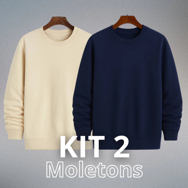 Kit 2 Moletons Careca Gola Redonda Liso com Ribana