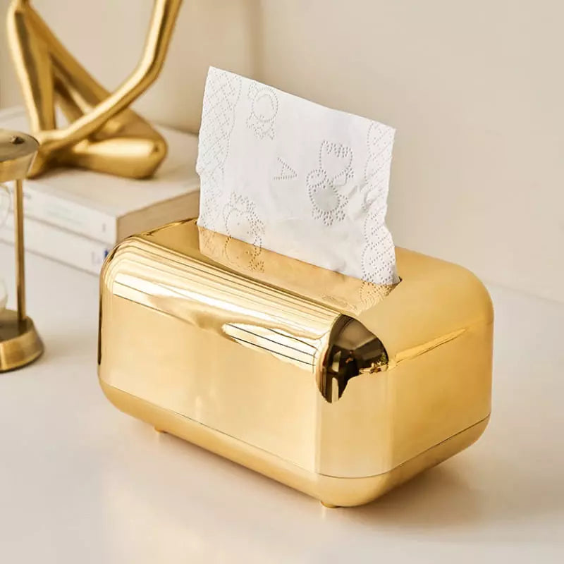 Caixa Porta Lenço Umedecido e Papel Cromado Escritório - Caixa Porta Lenço Umedecido e Papel Cromado Kito Magazine Dourado 
