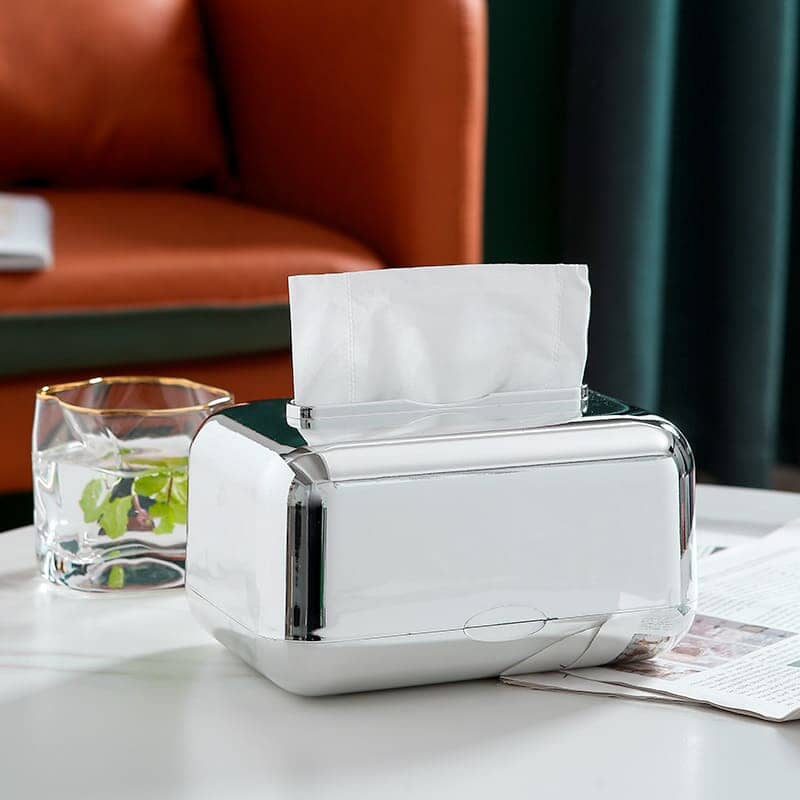 Caixa Porta Lenço Umedecido e Papel Cromado Escritório - Caixa Porta Lenço Umedecido e Papel Cromado Kito Magazine Prateado 