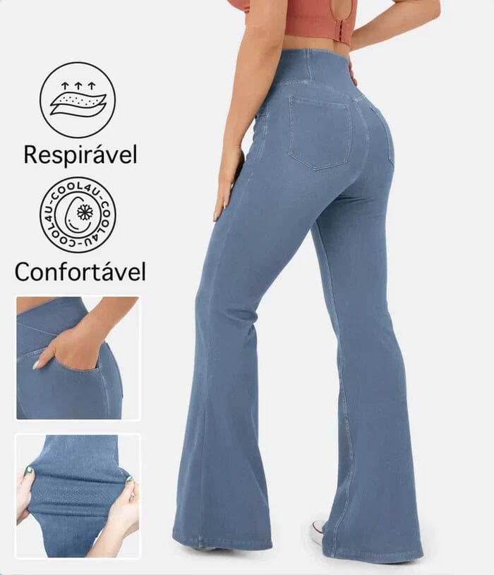 Calça Jeans Feminina Mab Ganga Wide Leg - Cintura Alta Cruzada Calça Jeans Feminina Mab Ganga Wide Leg - Cintura Alta Cruzada Kito Magazine 