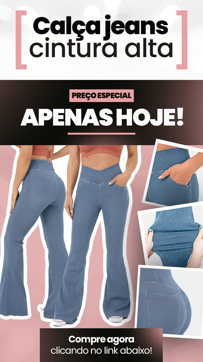 Calça Jeans Feminina Mab Ganga Wide Leg - Cintura Alta Cruzada Calça Jeans Feminina Mab Ganga Wide Leg - Cintura Alta Cruzada Kito Magazine 