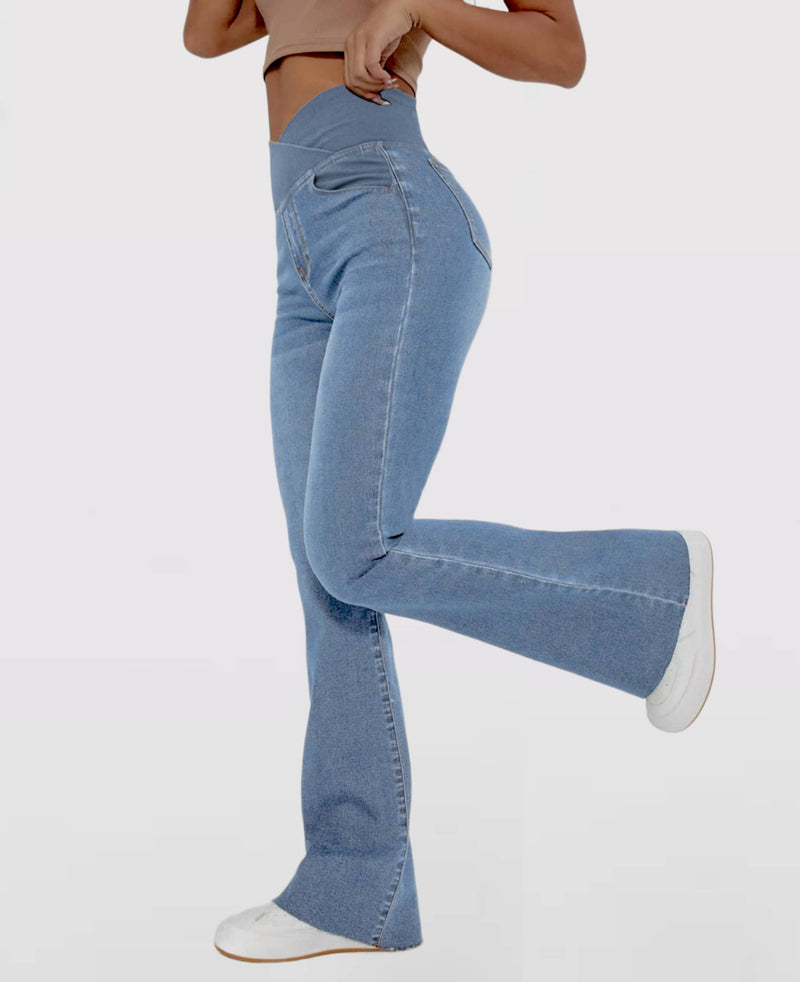 Calça Jeans Feminina Mab Ganga Wide Leg - Cintura Alta Cruzada Calça Jeans Feminina Mab Ganga Wide Leg - Cintura Alta Cruzada Kito Magazine 