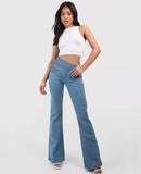 Calça Jeans Feminina Mab Ganga Wide Leg - Cintura Alta Cruzada Calça Jeans Feminina Mab Ganga Wide Leg - Cintura Alta Cruzada Kito Magazine Ganga azul claro PP (34) 