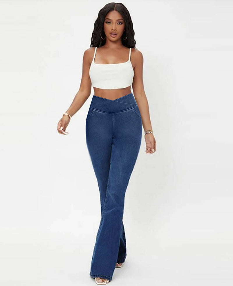 Calça Jeans Feminina Mab Ganga Wide Leg - Cintura Alta Cruzada Calça Jeans Feminina Mab Ganga Wide Leg - Cintura Alta Cruzada Kito Magazine Ganga azul escura PP (34) 