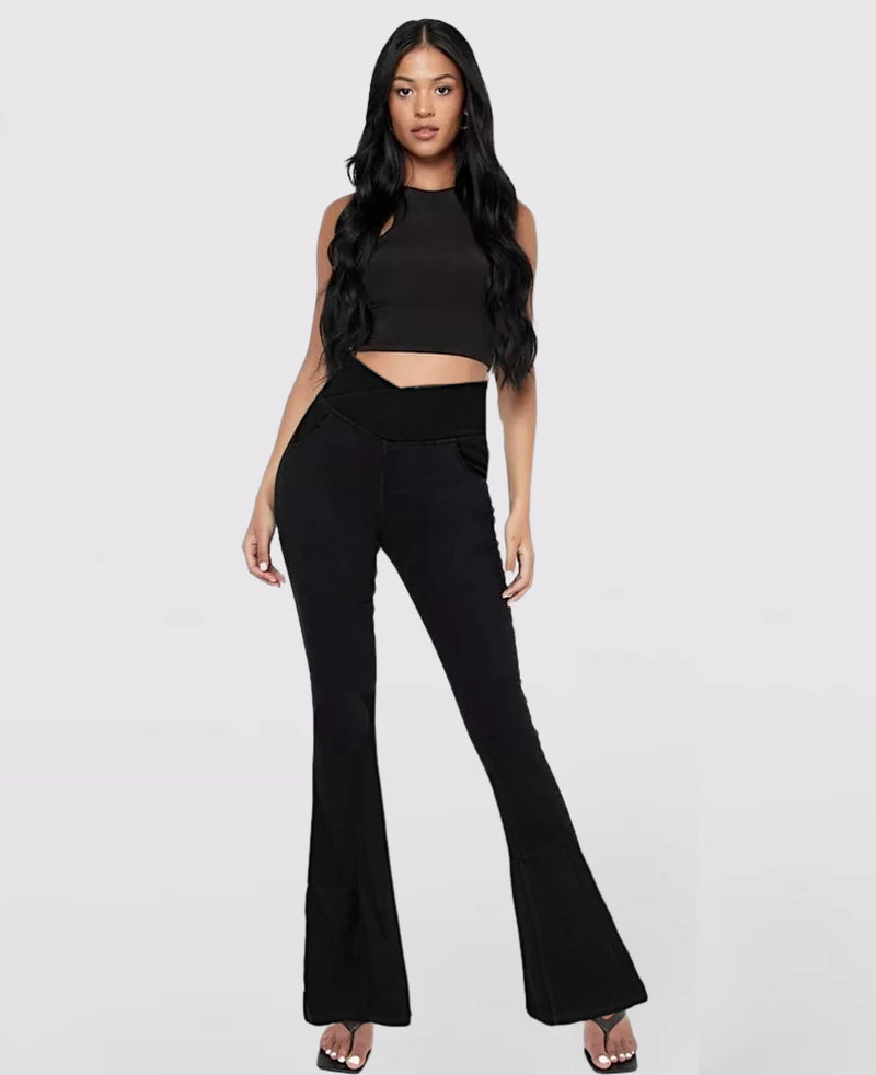 Calça Jeans Feminina Mab Ganga Wide Leg - Cintura Alta Cruzada Calça Jeans Feminina Mab Ganga Wide Leg - Cintura Alta Cruzada Kito Magazine Preto PP (34) 