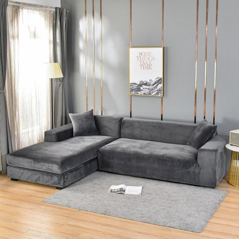 Capa de Sofá Elástica Impermeável de Camurça para Sofá em L Sala de Estar - Capa de Sofá Elástica Impermeável de Camurça para Sofá em L kito magazine 