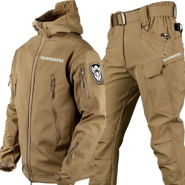 Conjunto Jaqueta Impermeável Militar com Proteção UV + Calça de Pesca Tática - Shimano Conjunto Jaqueta Impermeável Militar com Proteção UV + Calça de Pesca Tática - Shimano Kito Magazine Terra P 