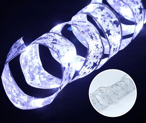 Fita Led para Decoração Árvore de Natal Casa e Jardim - Fita Led para Decoração Árvore de Natal Kito Magazine Prata com Led Branco 1M 
