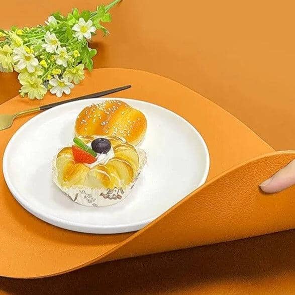 Jogo Americano Redondo em Couro 4 Lugares Mesa Posta - Jogo Americano Redondo em Couro 4 Lugares Kito Magazine Laranja 