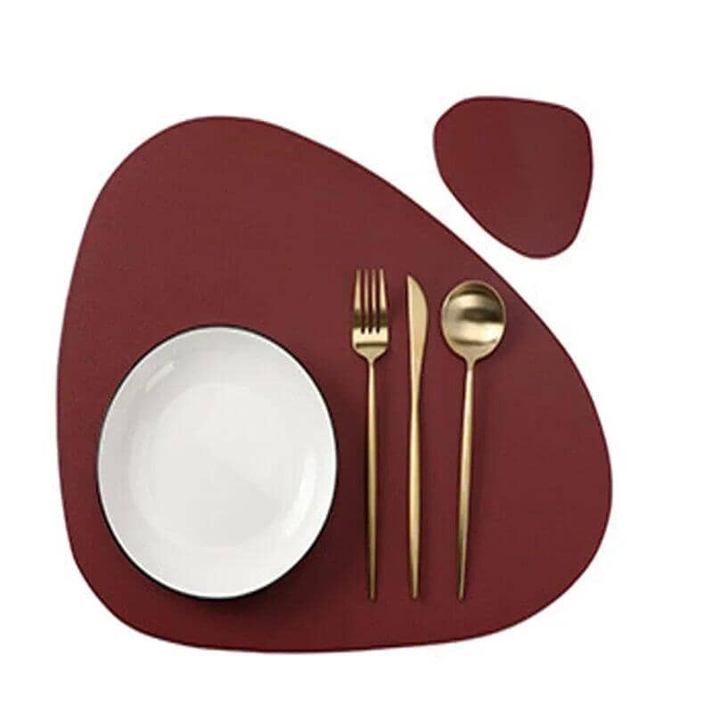 Jogo Americano Redondo em Couro 4 Lugares Mesa Posta - Jogo Americano Redondo em Couro 4 Lugares Kito Magazine Vinho 