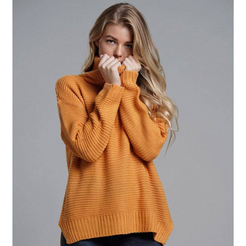 Suéter Feminino Suelen Tricô Gola Alta Casacos Femininos - Suéter Feminino Suelen Tricô Gola Alta - Conforto e Elegância para Todos os Looks Kito Magazine Amarelo P 